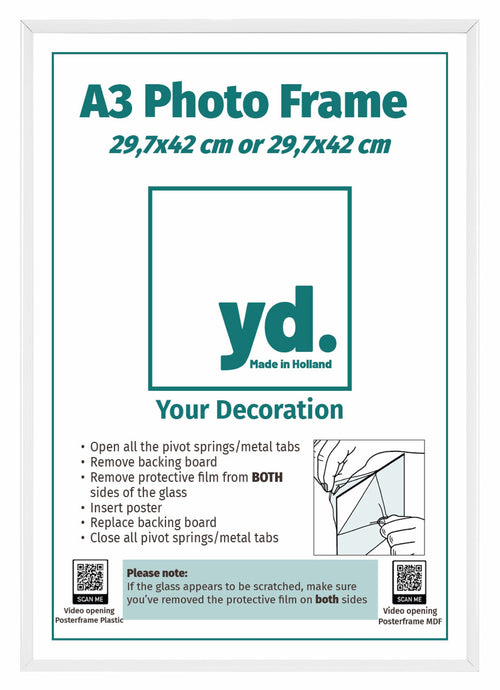 Aurora Aluminium Bilderrahmen 29.7x42cm A3 Weiss Vorne | Yourdecoration.at