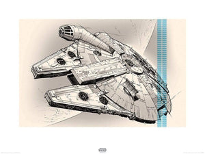 Pyramid Star Wars Episode VII Millennium Falcon Pencil Art Kunstdruck 60x80cm | Yourdecoration.de