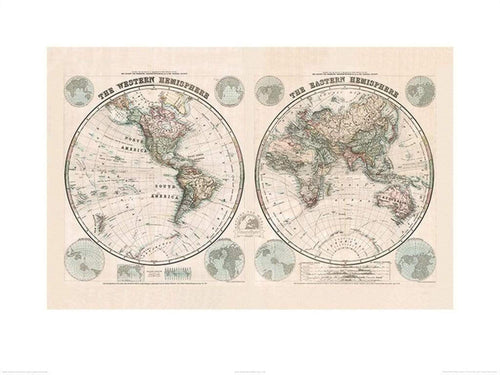 Pyramid Stanfords Eastern and Western Hemispheres Map 1877 Kunstdruck 60x80cm | Yourdecoration.de