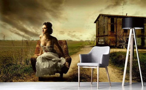 Dimex Girl on Armchair Fototapete 375x250cm 5 Bahnen Sfeer | Yourdecoration.nl